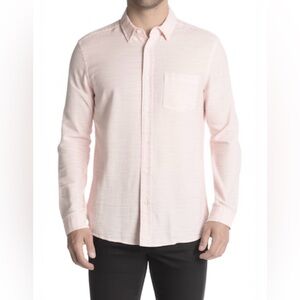 Frank and Oak marled cotton button down shirt pink white M